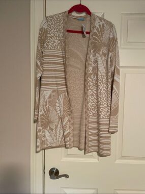 Beige and White Patterned Open-Front Women's Cardigan Sweater NWT